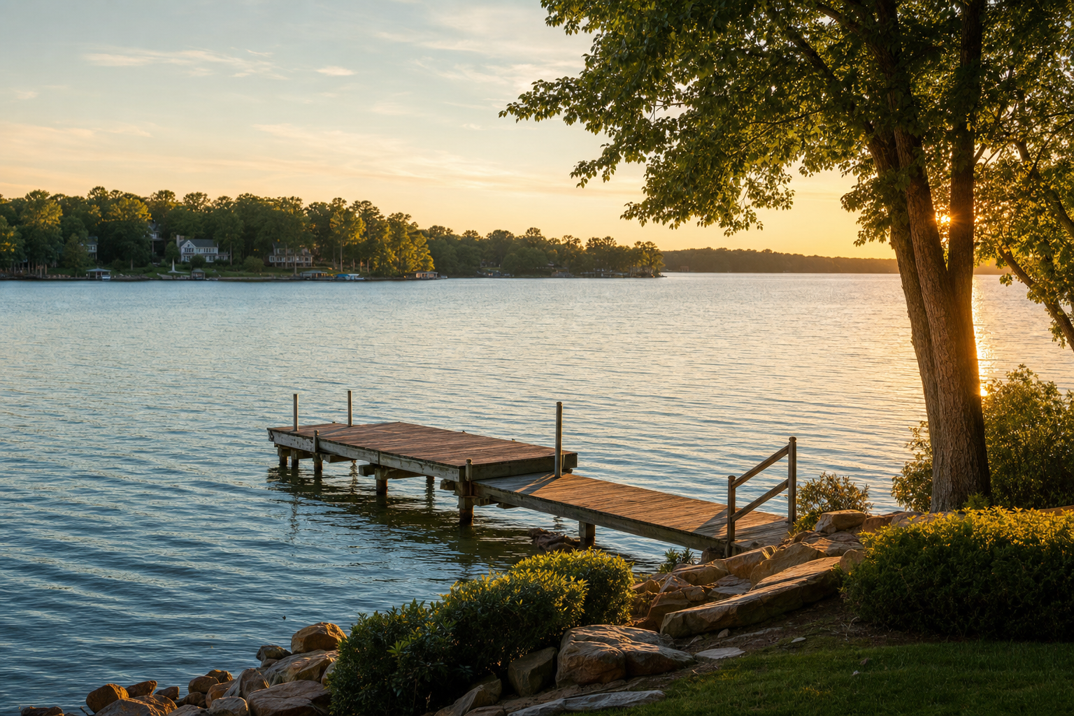 Lake Norman lakefront at sunset, near Cornelius